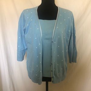 Blue polka dot cardigan with matching tank